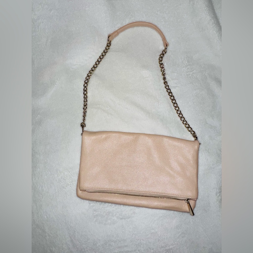 Express baby pink leather bag with gold chain